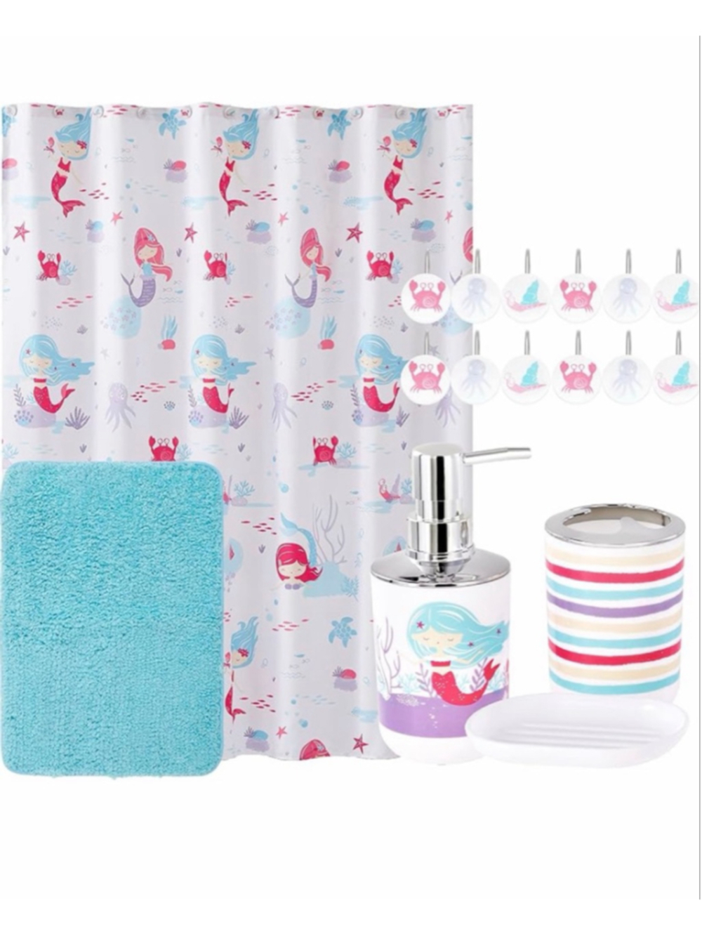 Bubble Bee Bath Co. 17 Piece Kids Bathroom set Mermaid